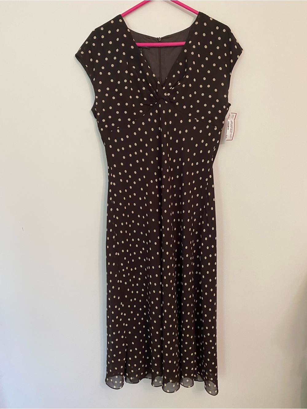 NEW Jones Wear brown Dress with Cream Polka Dots